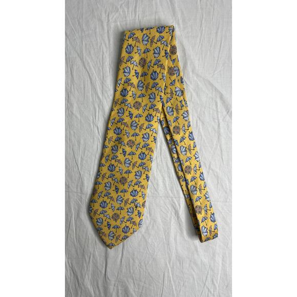 5-20 BURBERRY Men's Tie Umbrellas Yellow/Blue 100% Silk - Picture 1 of 5